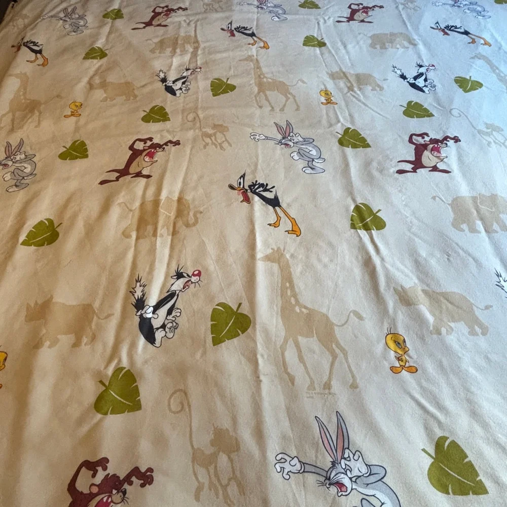 Vintage Looney Tunes Double Flat Sheet Brown Bugs Bunny Tweety Bird Sylvester